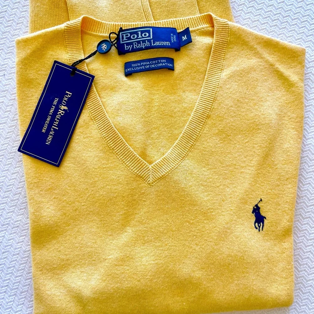 Polo by Ralph Lauren Yellow V-Neck Sweater, Mens Medium   NEW WITH TAG - Picture 2 of 8